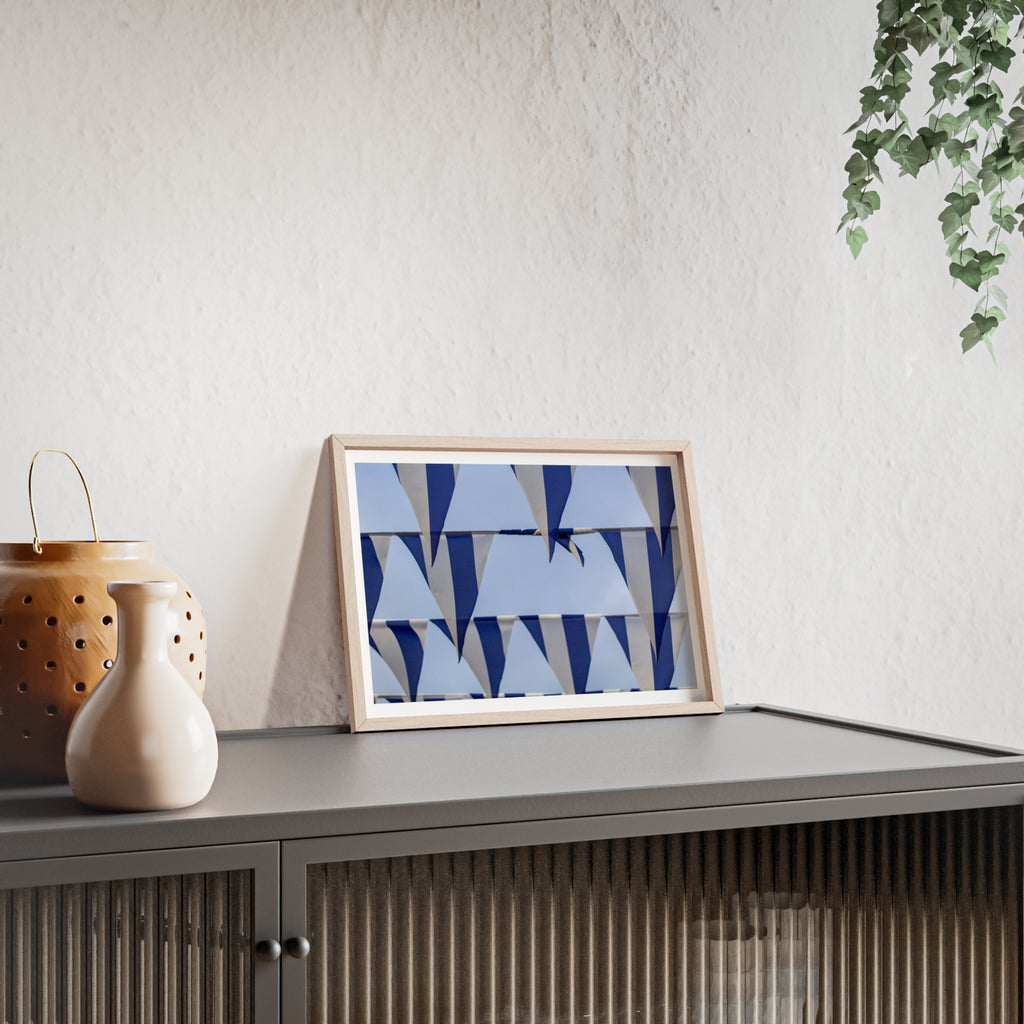 Abstract Blue Geometry Poster with Wooden Frame