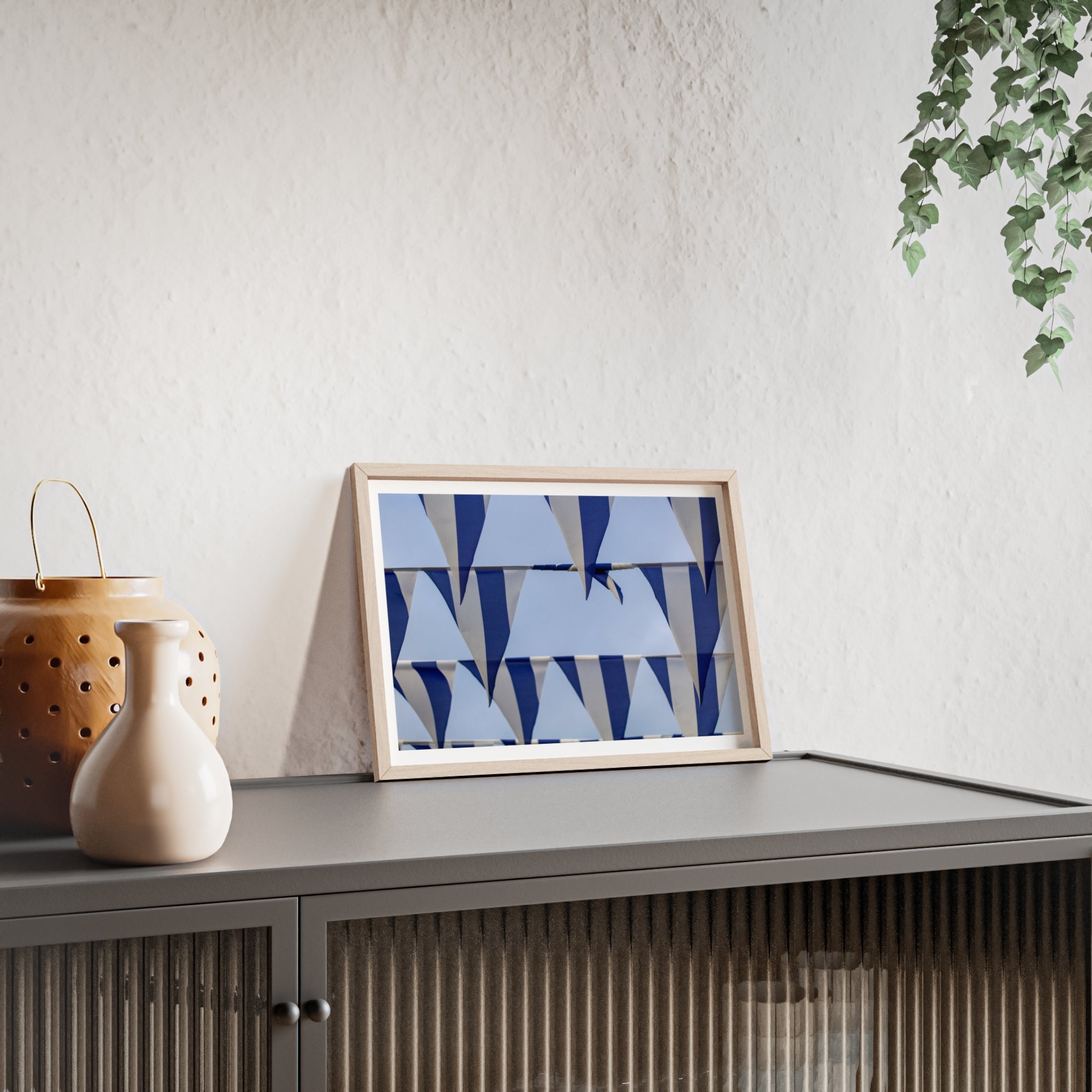 Abstract Blue Geometry Poster with Wooden Frame