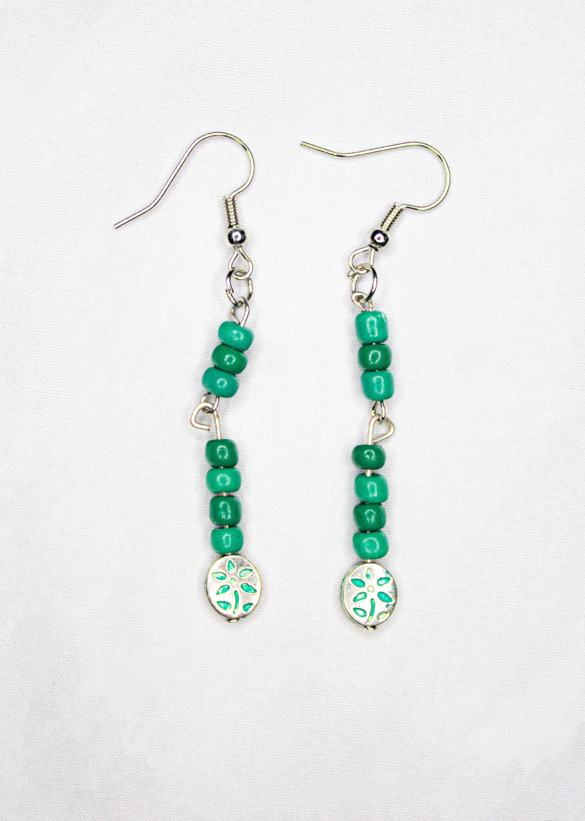 Green flower earrings