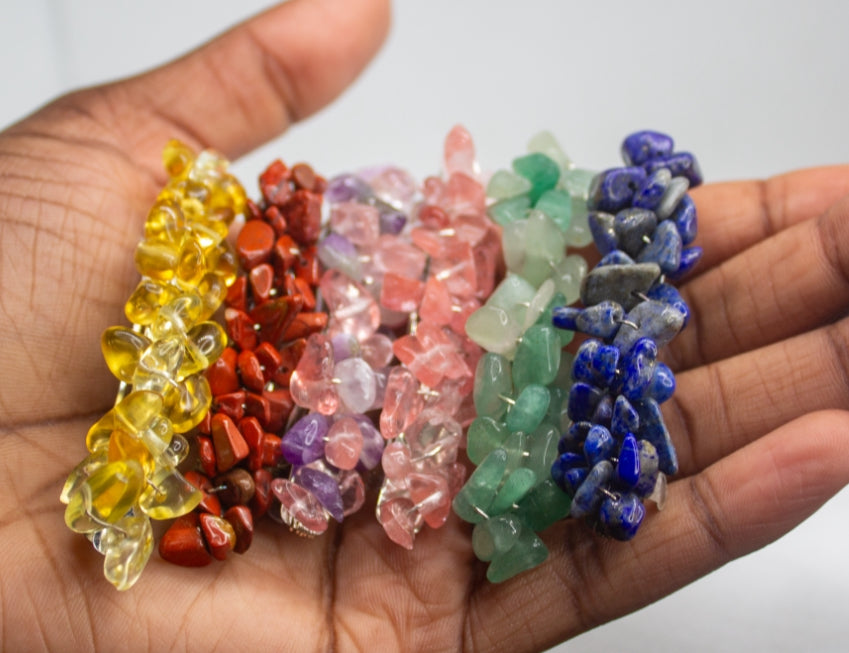 Six crystal wrapped french barrettes, Yellow Jade, Red Jasper, Amethyst, Rose Quartz, Green Aventurine, Lapis Lazuli